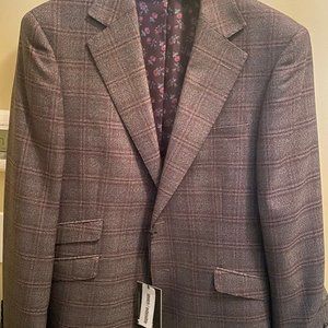 NEW 42 SLIM plaid suit blazer, suit  jacket floral lining stretch